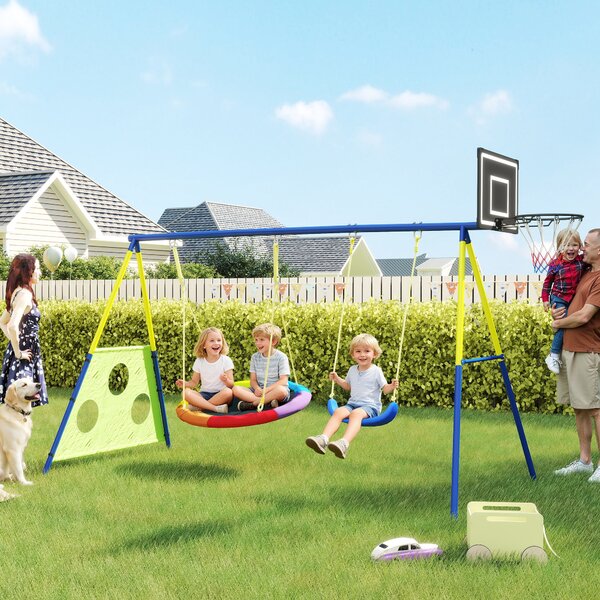 AIYAPLAY Set Altalena da Giardino Giochi Esterno 4 in 1 288x160x220cm Multicolore | Aosom Italy