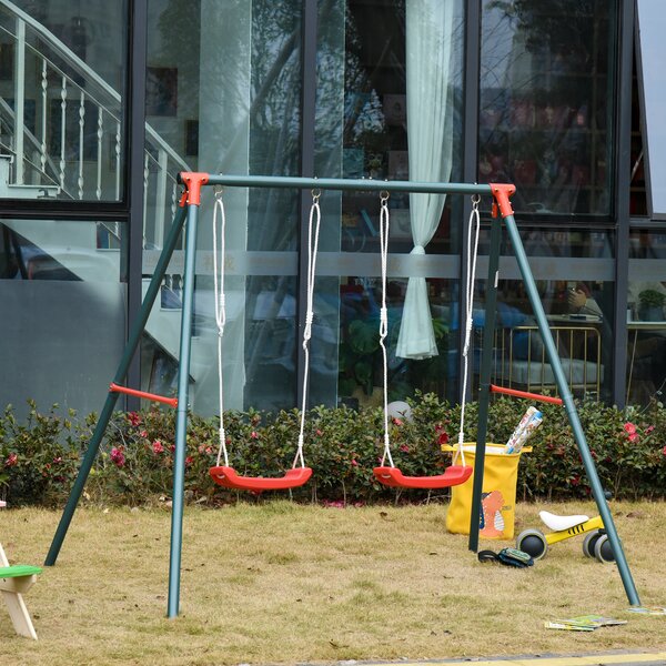Outsunny Altalena Doppia da Giardino per Bambini in Metallo, 239x156x180 cm, Verde | Aosom Italy