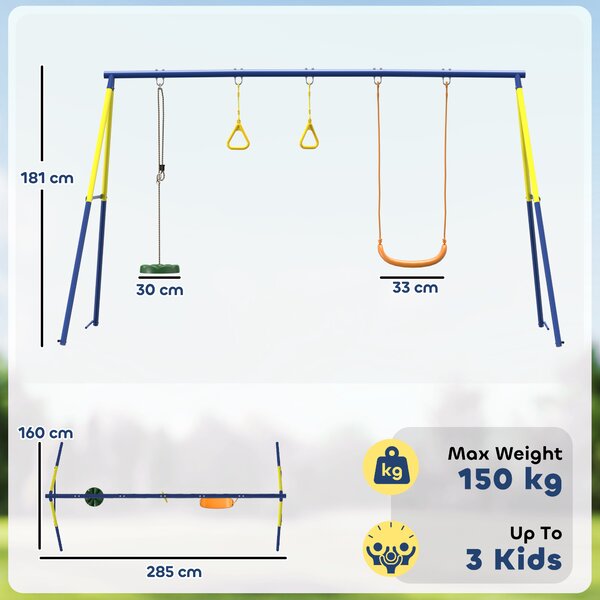 AIYAPLAY Set Altalena da Giardino Giochi da Esterno 3 in 1, 285x160x181cm, Verde | Aosom Italy