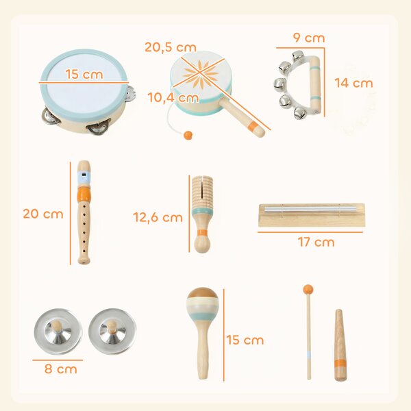 AIYAPLAY Strumenti Musicali per Bambini, Set Percussioni in Legno Montessori | Aosom Italy