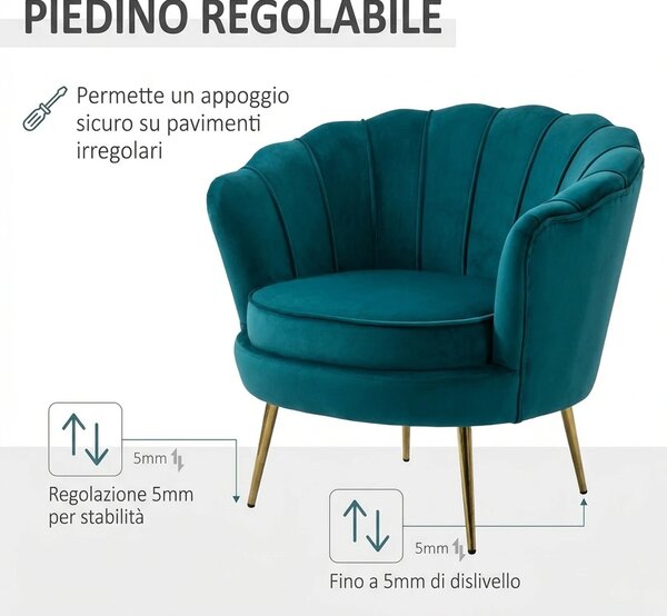 DecHome Divano 2 Posti Contemporaneo Luxury in Velluto Dimensioni 130x77x77 cm colore Alzavola