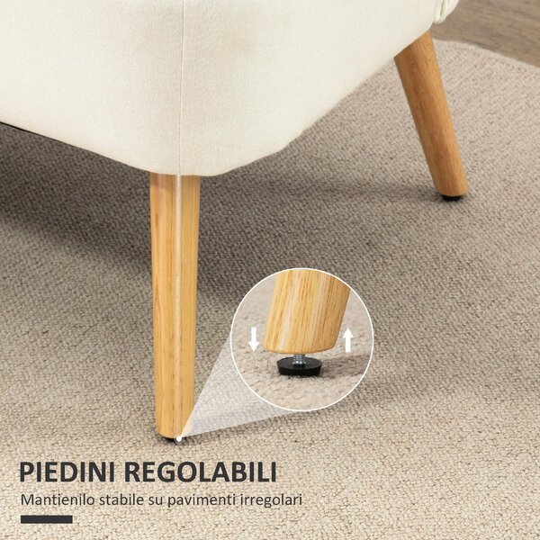 DecHome Divano 2 Posti Contemporaneo Luxury in Tessuto Effetto Lino Dimensioni 117x56.5x77 cm colore Bianco Crema