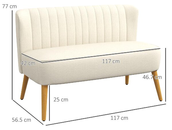 DecHome Divano 2 Posti Contemporaneo Luxury in Tessuto Effetto Lino Dimensioni 117x56.5x77 cm colore Bianco Crema