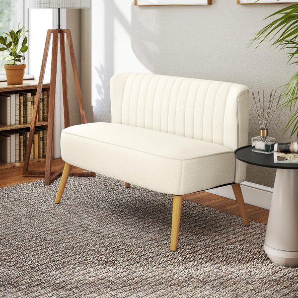 DecHome Divano 2 Posti Contemporaneo Luxury in Tessuto Effetto Lino Dimensioni 117x56.5x77 cm colore Bianco Crema
