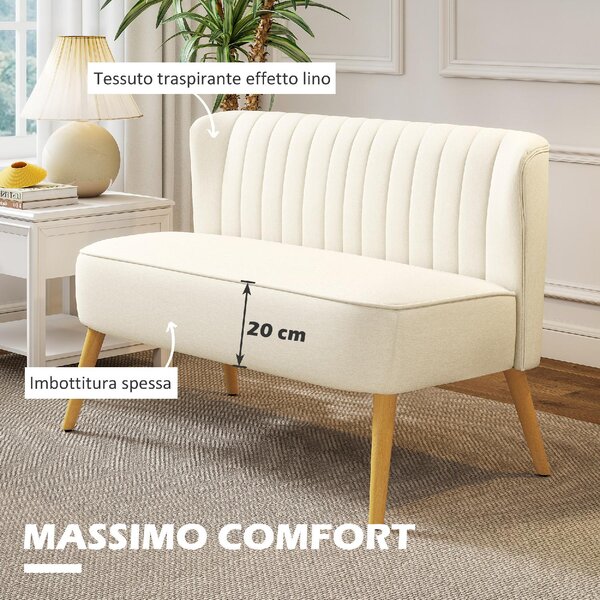 DecHome Divano 2 Posti Contemporaneo Luxury in Tessuto Effetto Lino Dimensioni 117x56.5x77 cm colore Bianco Crema