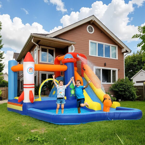 AIYAPLAY Castello Gonfiabile Parco Acquatico 5 in 1, 360x250x195cm, Multicolore | Aosom Italy