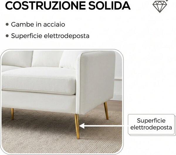 DecHome Divano 2 Posti Contemporaneo Luxury in Velluto Dimensioni 130x77x77 cm colore Crema