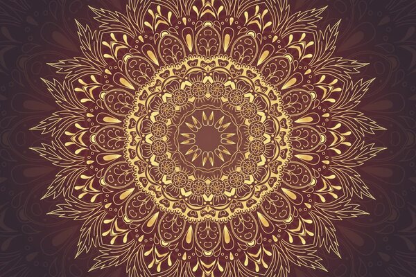 Carta da parati – Mandala dorata su sfondo bordeaux