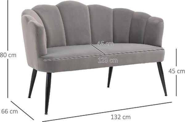 DecHome Divano 2 Posti Contemporaneo Luxury in Velluto Dimensioni 132x66x80 cm colore Grigio