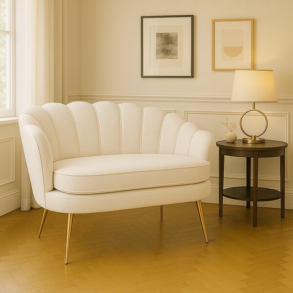 DecHome Divano 2 Posti Contemporaneo Luxury in Velluto Dimensioni 130x77x77 cm colore Crema