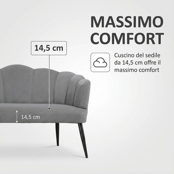 DecHome Divano 2 Posti Contemporaneo Luxury in Velluto Dimensioni 132x66x80 cm colore Grigio