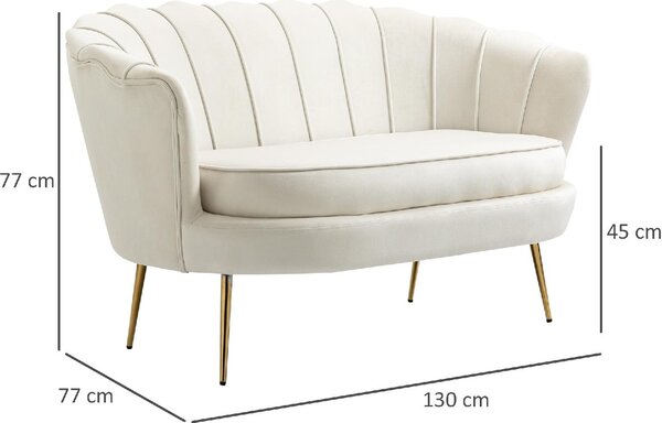 DecHome Divano 2 Posti Contemporaneo Luxury in Velluto Dimensioni 130x77x77 cm colore Crema