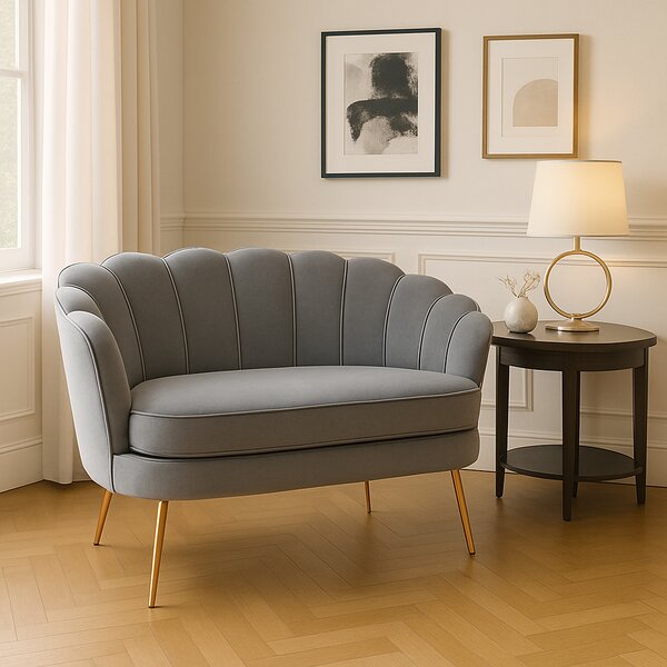 DecHome Divano 2 Posti Contemporaneo Luxury in Velluto Dimensioni 133x63x75 cm colore Grigio
