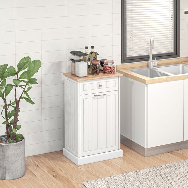 HOMCOM Credenza Cucina, Mobile Cucina con Supporto per Bidoni della Spazzatura da 38 Litri, Cassetto, Bianco | Aosom Italy