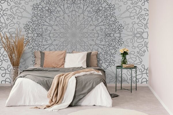 Carta da parati – Ornamento circolare grigio