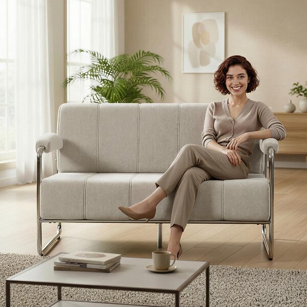 DecHome Divano 2 Posti Moderno in Ciniglia Dimensioni 120x73x76 cm colore Beige