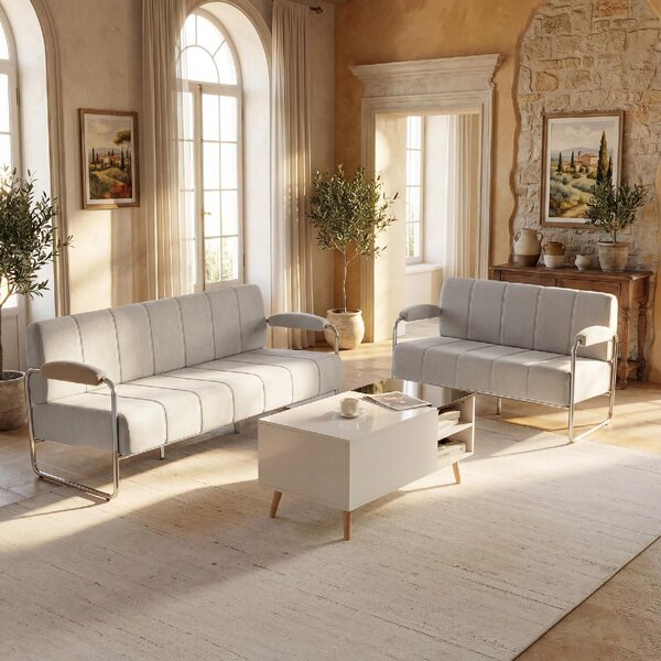 DecHome Divano 2 Posti Moderno in Ciniglia Dimensioni 120x73x76 cm colore Beige