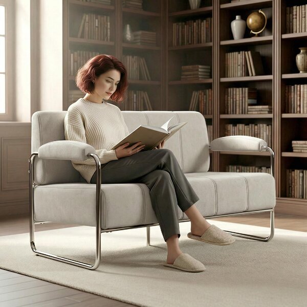 DecHome Divano 2 Posti Moderno in Ciniglia Dimensioni 120x73x76 cm colore Beige