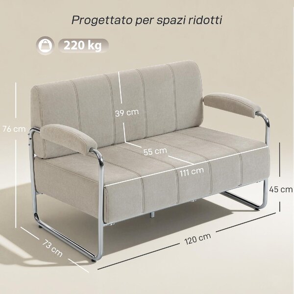 DecHome Divano 2 Posti Moderno in Ciniglia Dimensioni 120x73x76 cm colore Beige