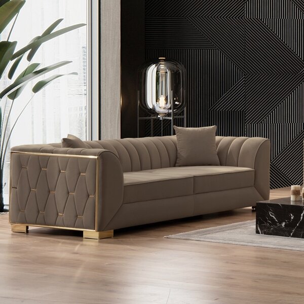 DecHome Divano 2 Posti Contemporaneo Luxury in Velluto Dimensioni 80x170x95 cm colore Marrone - Vera