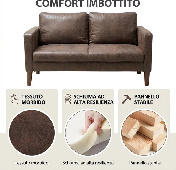 DecHome Divano 2 Posti Moderno in Ecopelle Dimensioni 130x78x85 cm colore Marrone Scuro