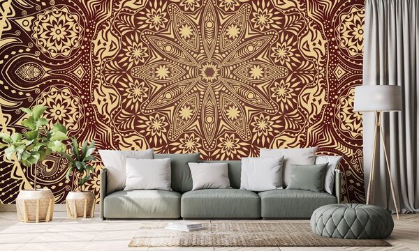 Carta da parati – Mandala decorativa bordeaux con pizzo