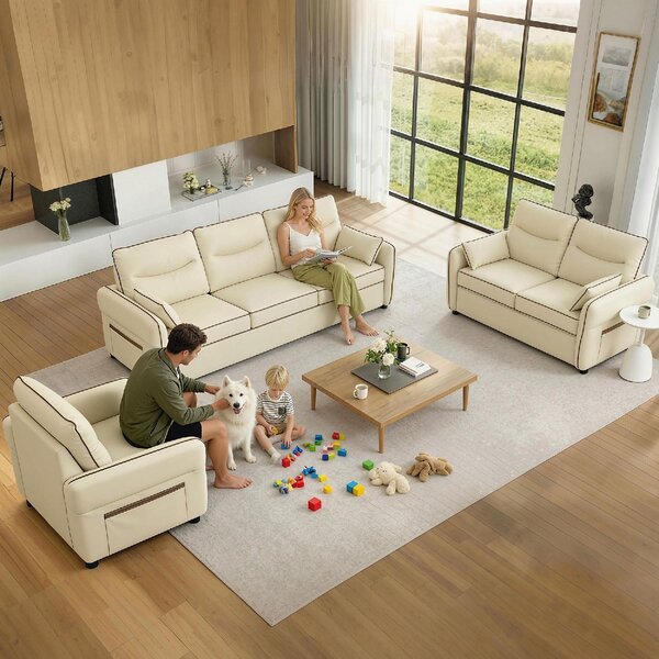 DecHome Divano 2 Posti Moderno in Ecopelle Dimensioni 136x81x90 cm colore Beige