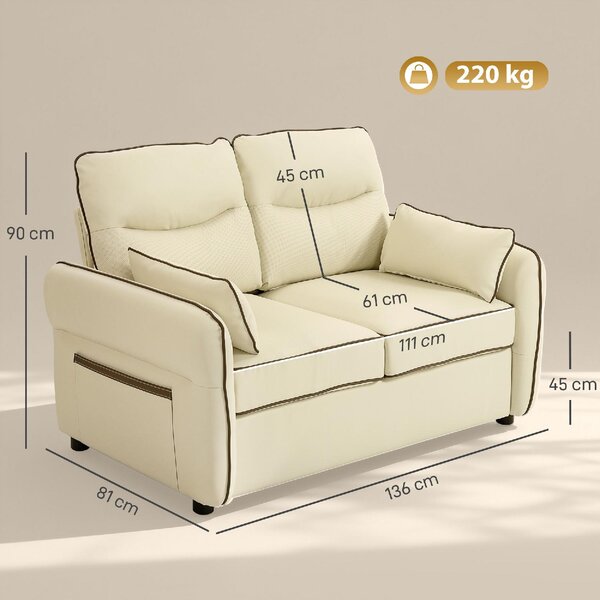 DecHome Divano 2 Posti Moderno in Ecopelle Dimensioni 136x81x90 cm colore Beige