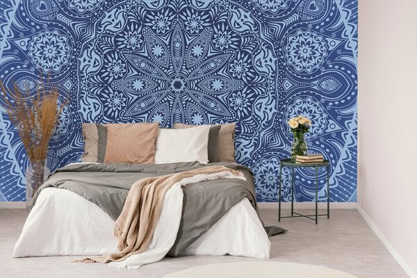 Carta da parati – Mandala decorativa con pizzo in blu
