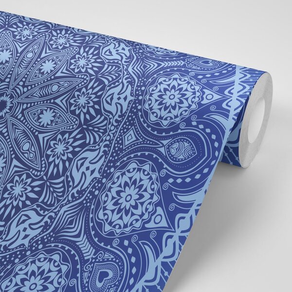 Carta da parati – Mandala decorativa con pizzo in blu