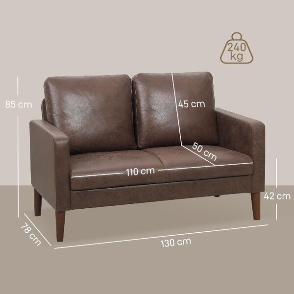 DecHome Divano 2 Posti Moderno in Ecopelle Dimensioni 130x78x85 cm colore Marrone Scuro