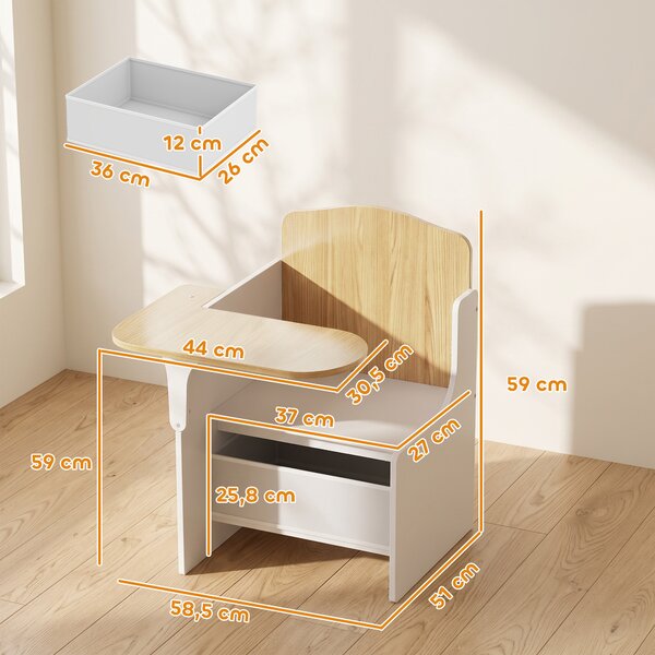 AIYAPLAY Set Tavolo e Sedia per Bambini 3-5 Anni in Legno MDF con Motivi a Cuore, Contenitore Integrato, Bianco | Aosom Italy