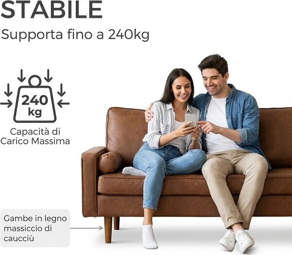 DecHome Divano 2 Posti Moderno in Ecopelle Dimensioni 130x78x85 cm colore Marrone Scuro