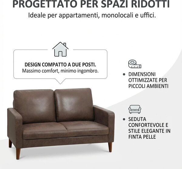 DecHome Divano 2 Posti Moderno in Ecopelle Dimensioni 130x78x85 cm colore Marrone Scuro