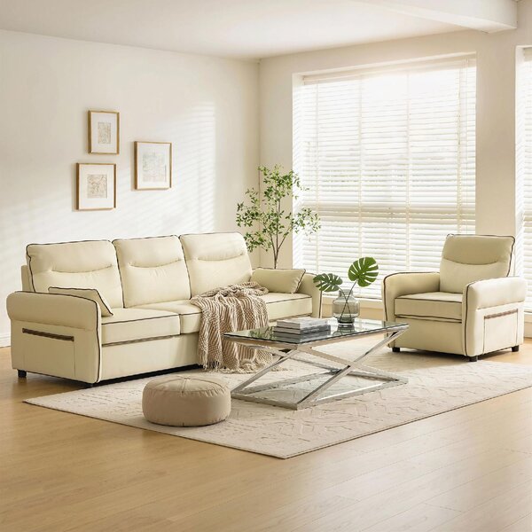 DecHome Divano 2 Posti Moderno in Ecopelle Dimensioni 136x81x90 cm colore Beige