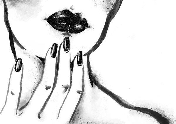 Carta da parati – Ritratto acquerello bianco e nero di donna