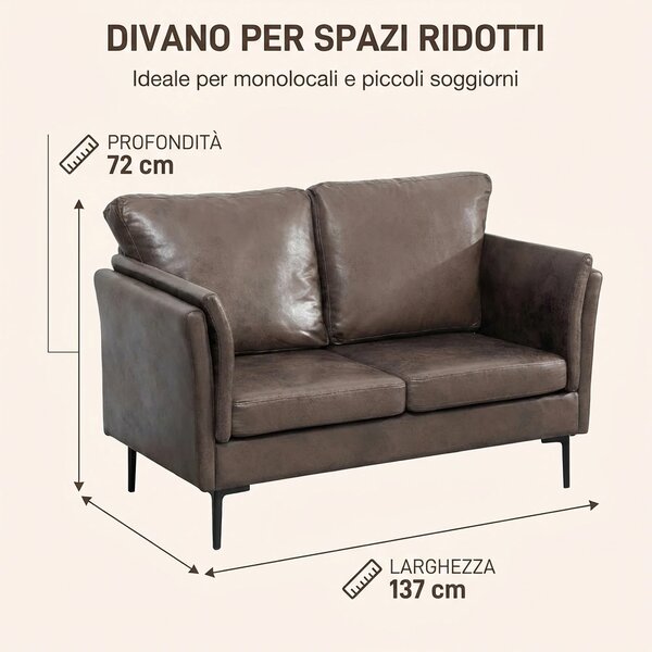 DecHome Divano 2 Posti Moderno in Ecopelle Dimensioni 137x72x88 cm colore Marrone Scuro
