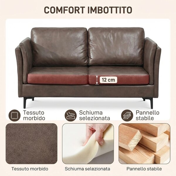 DecHome Divano 2 Posti Moderno in Ecopelle Dimensioni 137x72x88 cm colore Marrone Scuro