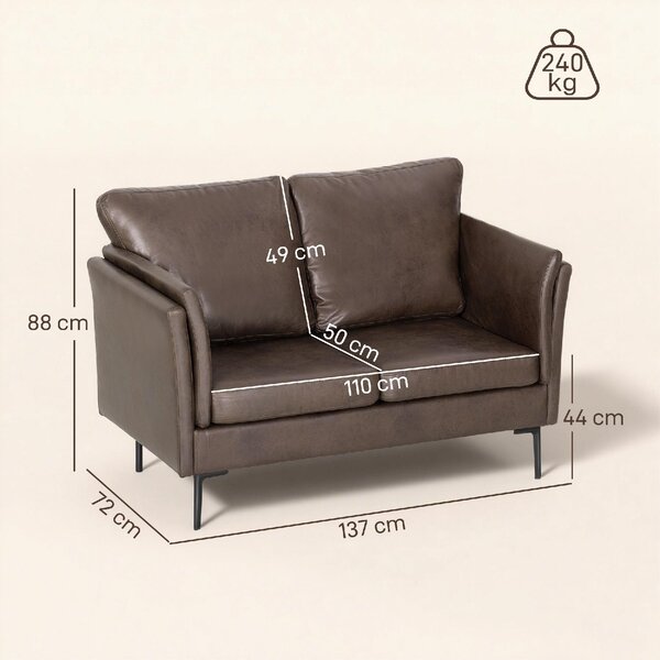 DecHome Divano 2 Posti Moderno in Ecopelle Dimensioni 137x72x88 cm colore Marrone Scuro