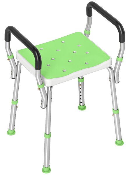 HOMCOM Sgabello Doccia in Alluminio ad Altezza Regolabile con Braccioli e Piedini Antiscivolo, Verde | Aosom Italy