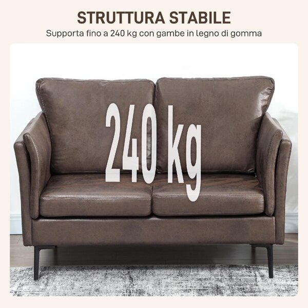DecHome Divano 2 Posti Moderno in Ecopelle Dimensioni 137x72x88 cm colore Marrone Scuro