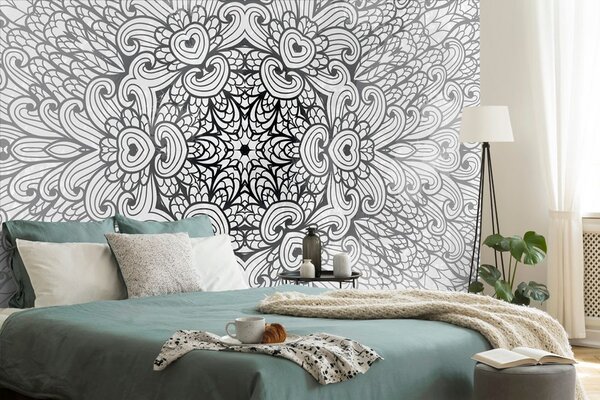 Carta da parati – Mandala etnica in bianco e nero
