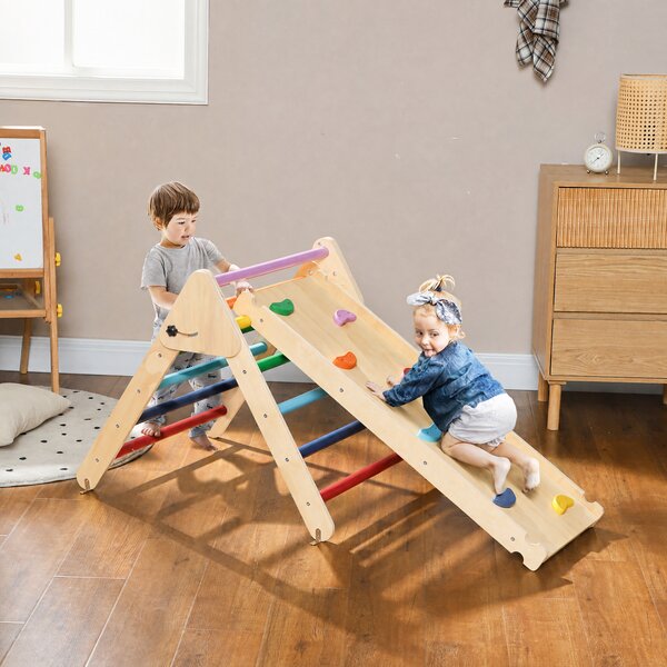 AIYAPLAY Gioco da Arrampicata con Triangolo e Pannello Scivolo ed Arrampicata, per Bambini 18-48 Mesi, Multicolore | Aosom Italy