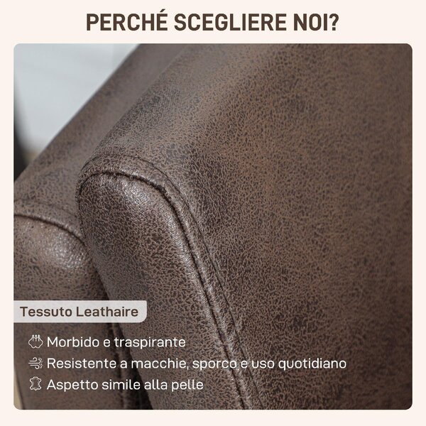 DecHome Divano 2 Posti Moderno in Ecopelle Dimensioni 137x72x88 cm colore Marrone Scuro