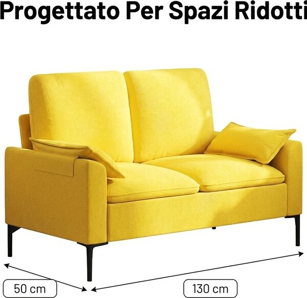 DecHome Divano 2 Posti Moderno in Tessuto Dimensioni 130x77x84 cm colore Giallo
