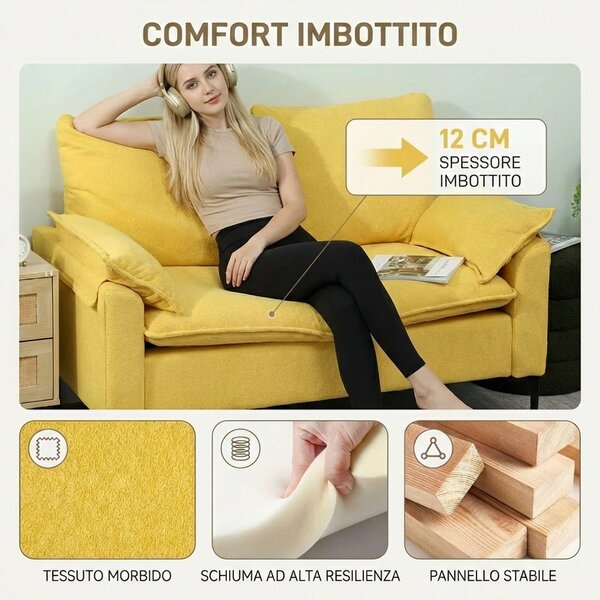 DecHome Divano 2 Posti Moderno in Tessuto Dimensioni 130x77x84 cm colore Giallo