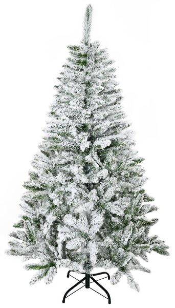 Albero di Natale Innevato Alto 150 cm con 358 Rami Ignifughi e Base in Acciaio Verde