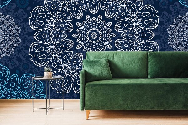 Carta da parati – Mandala blu con motivo astratto