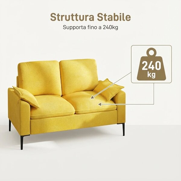 DecHome Divano 2 Posti Moderno in Tessuto Dimensioni 130x77x84 cm colore Giallo