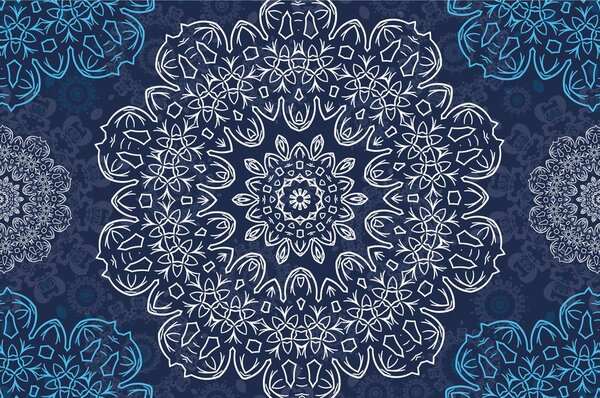 Carta da parati – Mandala blu con motivo astratto